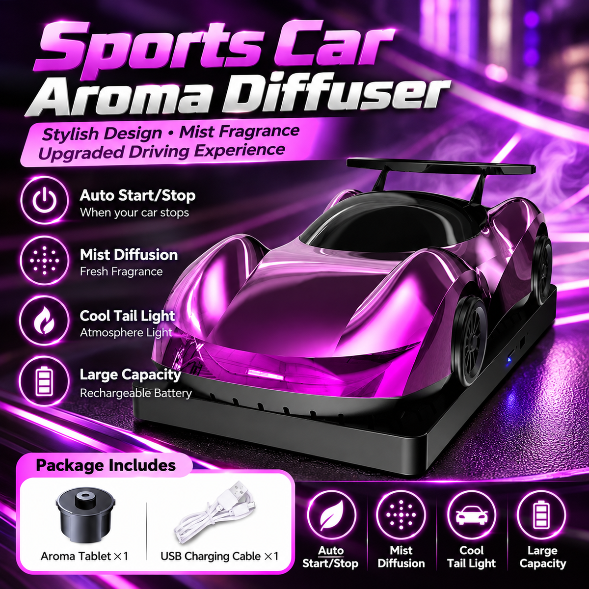 🏎️ Race-Car Aroma Diffuser with Dual Exhaust Mist