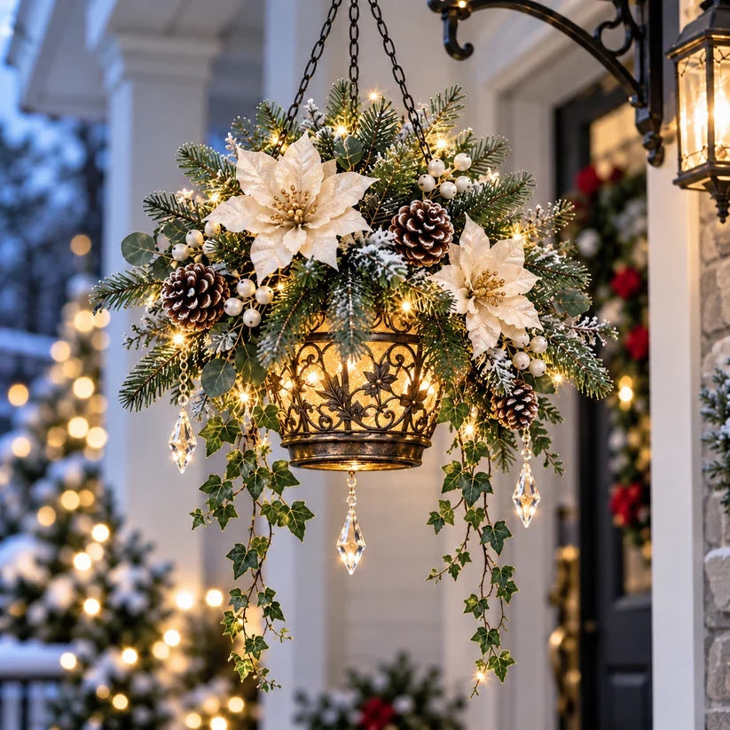 🎄 Christmas Porch Glow™ – Pre-lit Holiday Lantern & Evergreen Decor | 3 Festive Styles