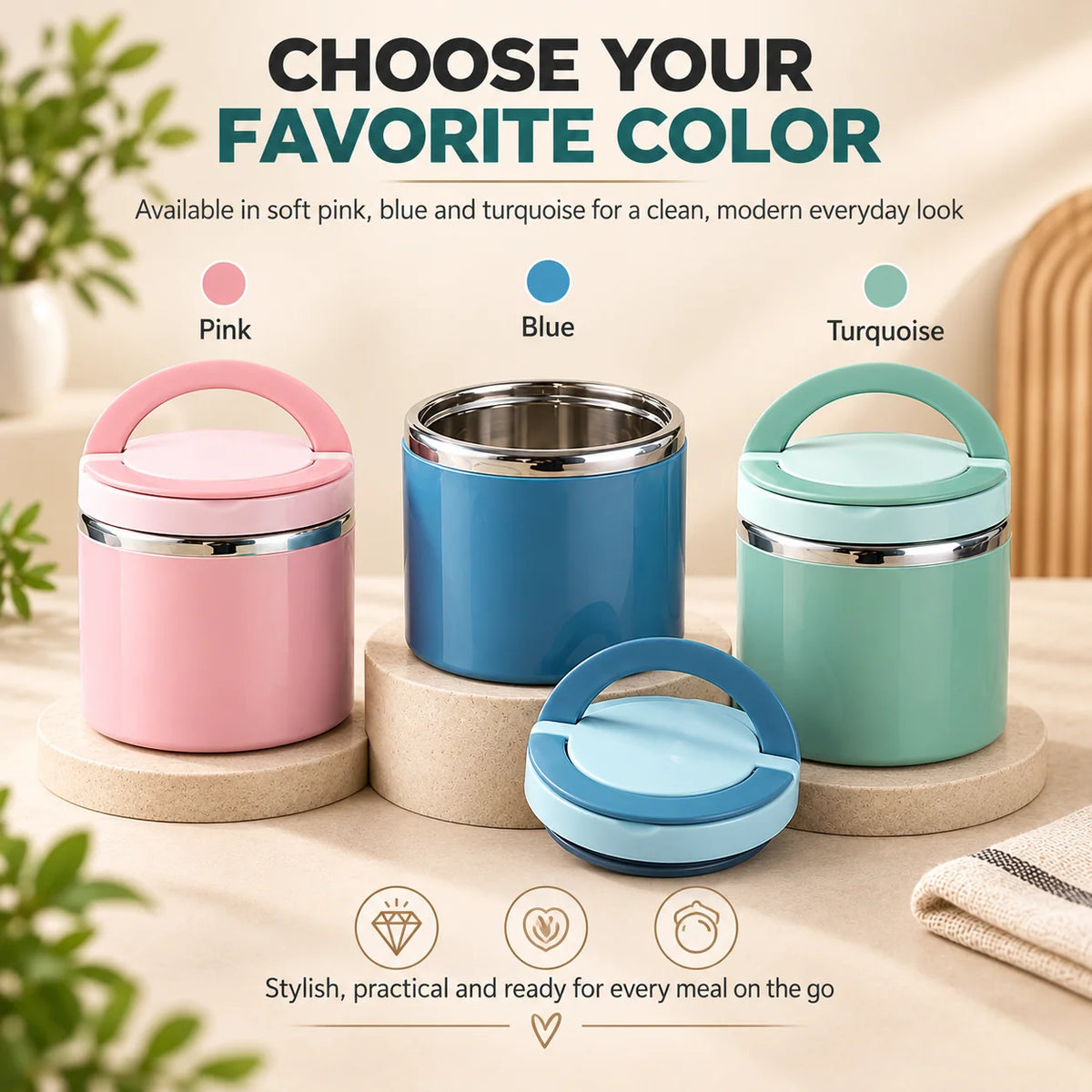 Insulated Stainless Steel Lunch Container with Carry Handle – Leak-Resistant Thermal Food Jar