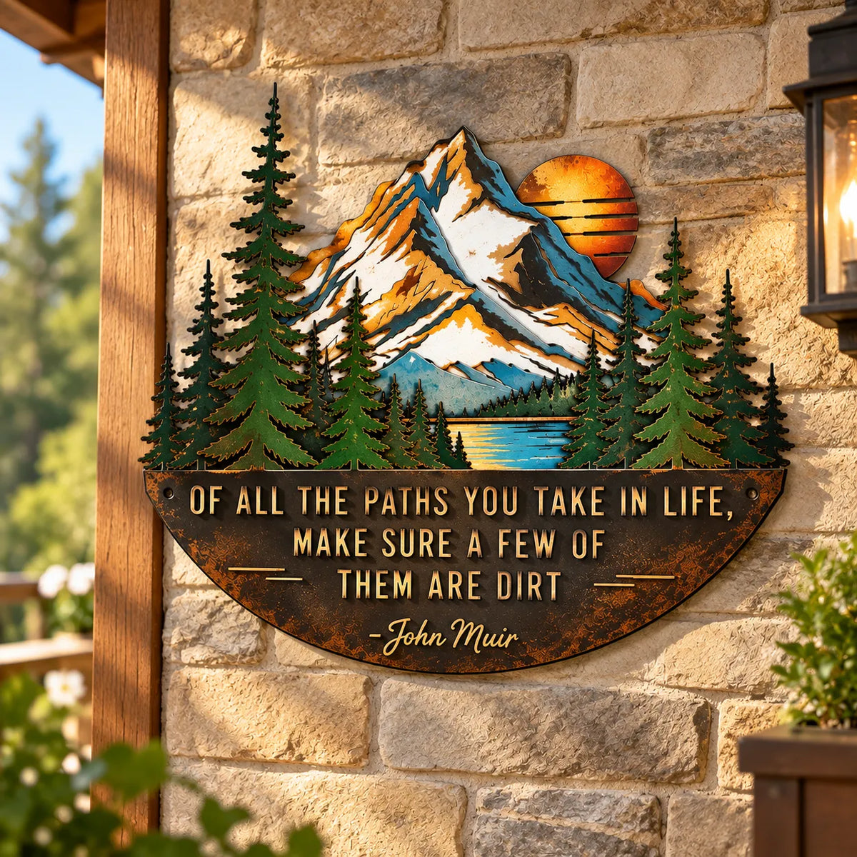 John Muir Quote Mountain and Pine Trees Wall Metal Art
