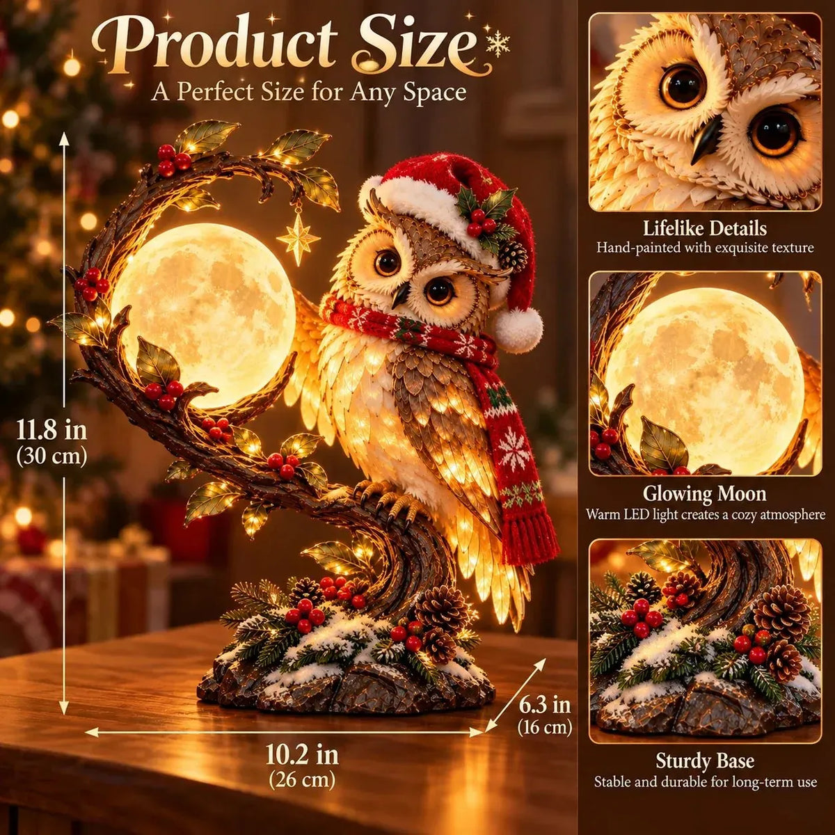 🦉🌙 Moonkeeper Owl™ – Glowing Moon Christmas Owl with Warm LED Light 🎄✨