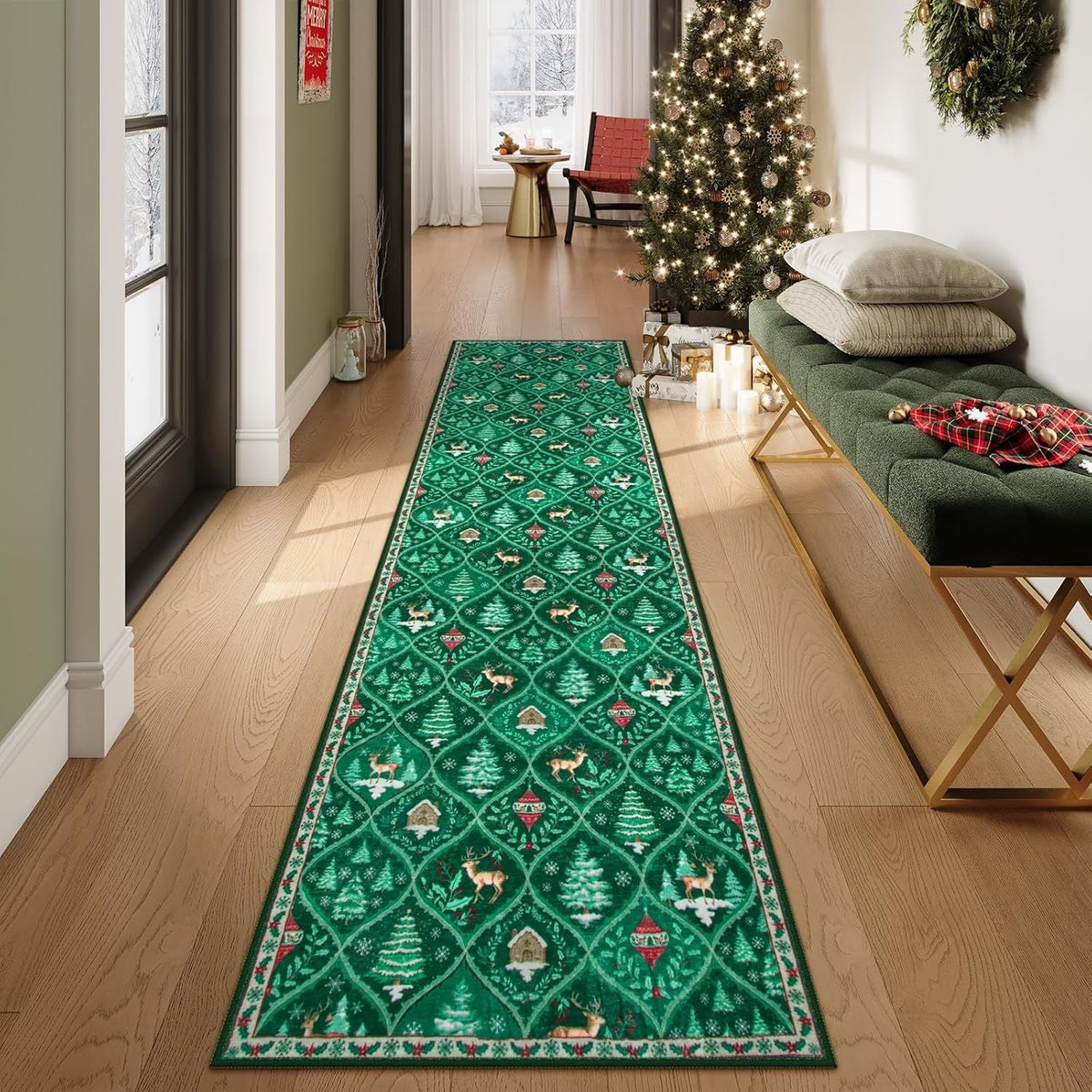 🎄 Cozy Christmas Runner Rug – Washable Non-Slip Holiday Floor Decor