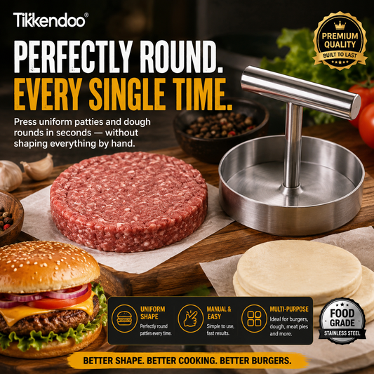 🍔 烧烤必备 | 手动汉堡肉饼压模器 – 制作均匀圆形肉饼，适用于烧烤、备餐和家常烹饪