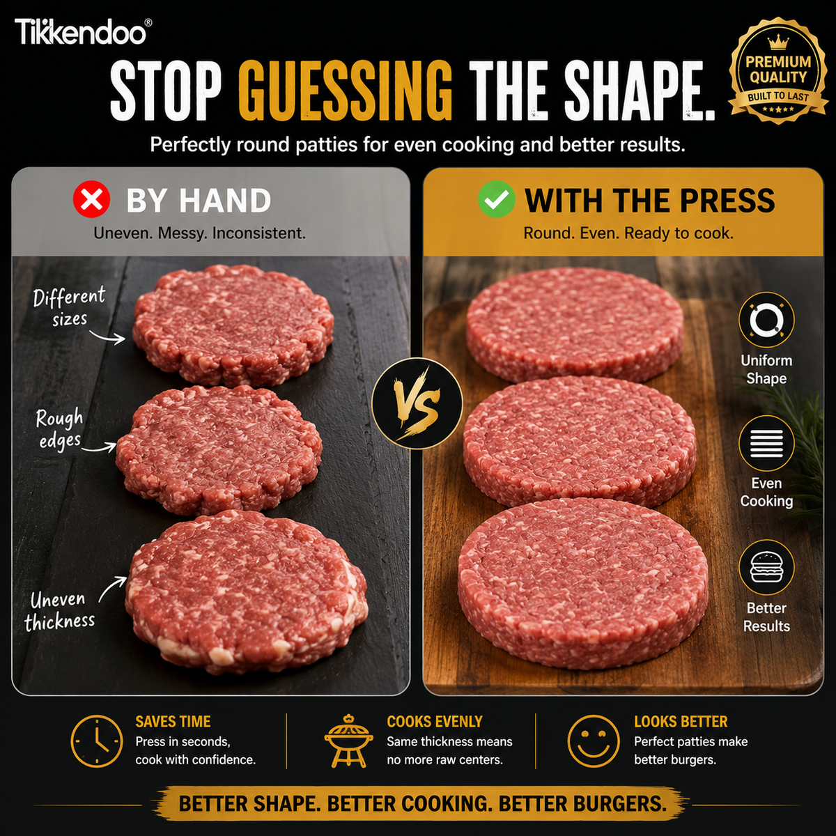 🍔 烧烤必备 | 手动汉堡肉饼压模器 – 制作均匀圆形肉饼，适用于烧烤、备餐和家常烹饪