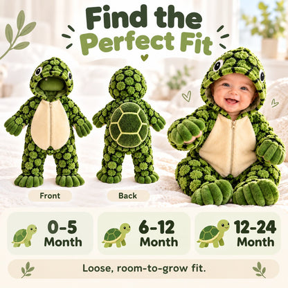 🐢 小海龟毛绒3D背壳婴儿连体衣 – 可爱连帽保暖连体爬服