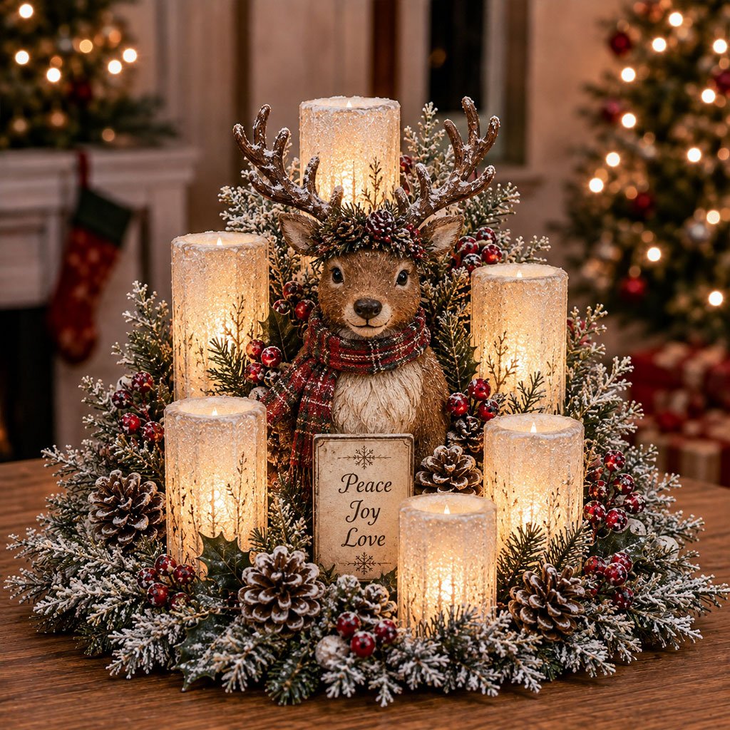 Christmas Hot Sale🎄Christmas Lighted Centerpiece with Flameless Candle Glow