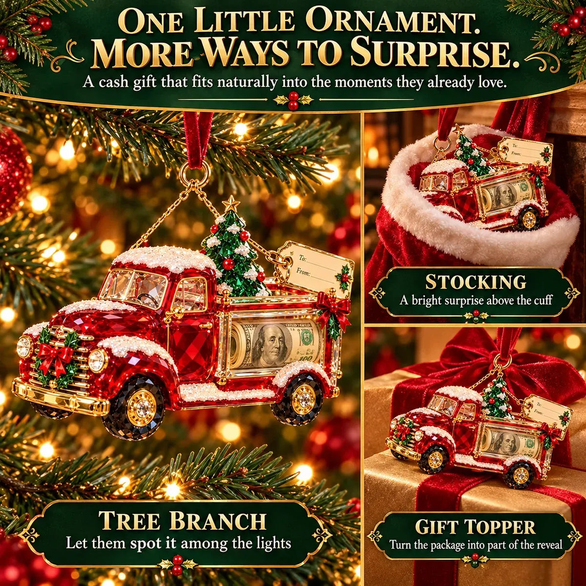 🎄 Christmas Cash Gift Ornament | 20 Crystal-Style Designs with Money Holder & Gift Tag 🎁