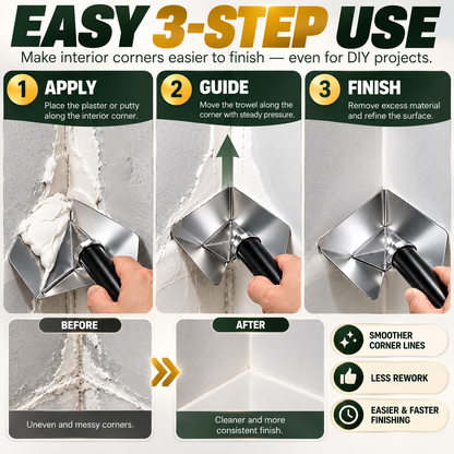 Corner Finishing Trowel – Stainless Steel Plaster & Putty Tool for Interior Wall Corners