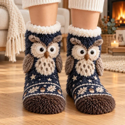 🦊🐦 🦉 Cute 3D Animal Fuzzy Slipper Socks – Soft Plush & Sherpa Fleece | 4 Adorable Designs 🧦🦦