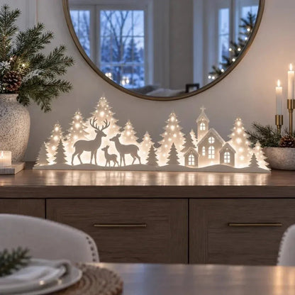 🦌 LED Christmas village with deer for the windowsill