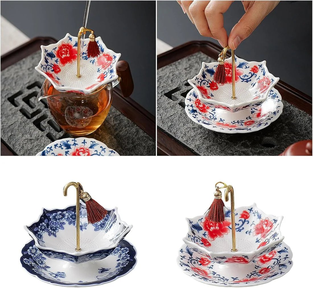 ☂️ 蓝白雨伞造型茶滤 | 陶瓷茶滤套装