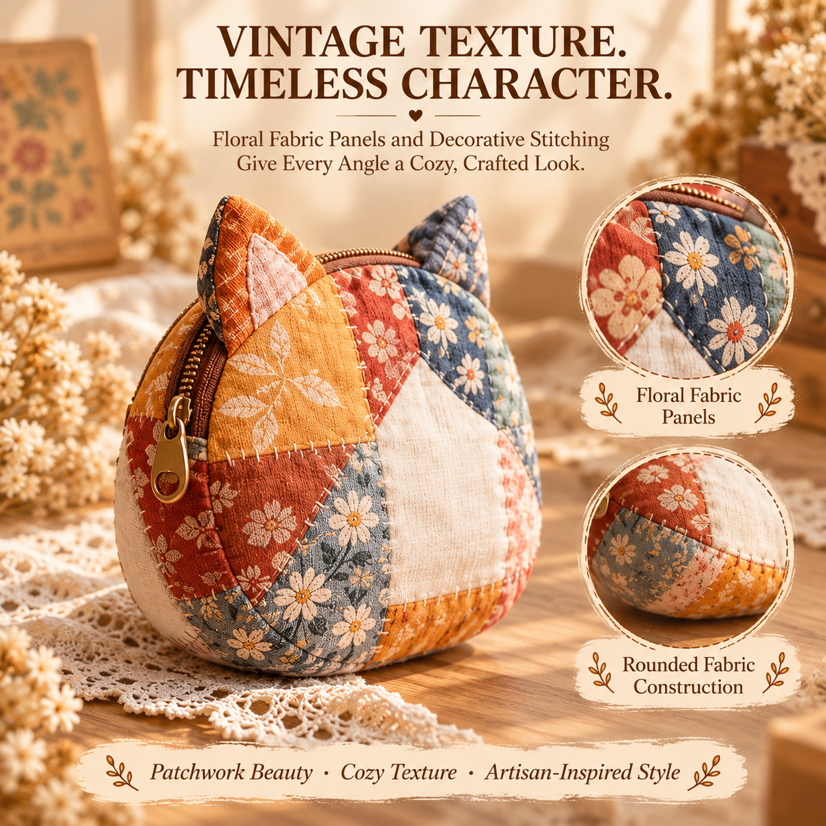 手工拼布猫咪零钱包