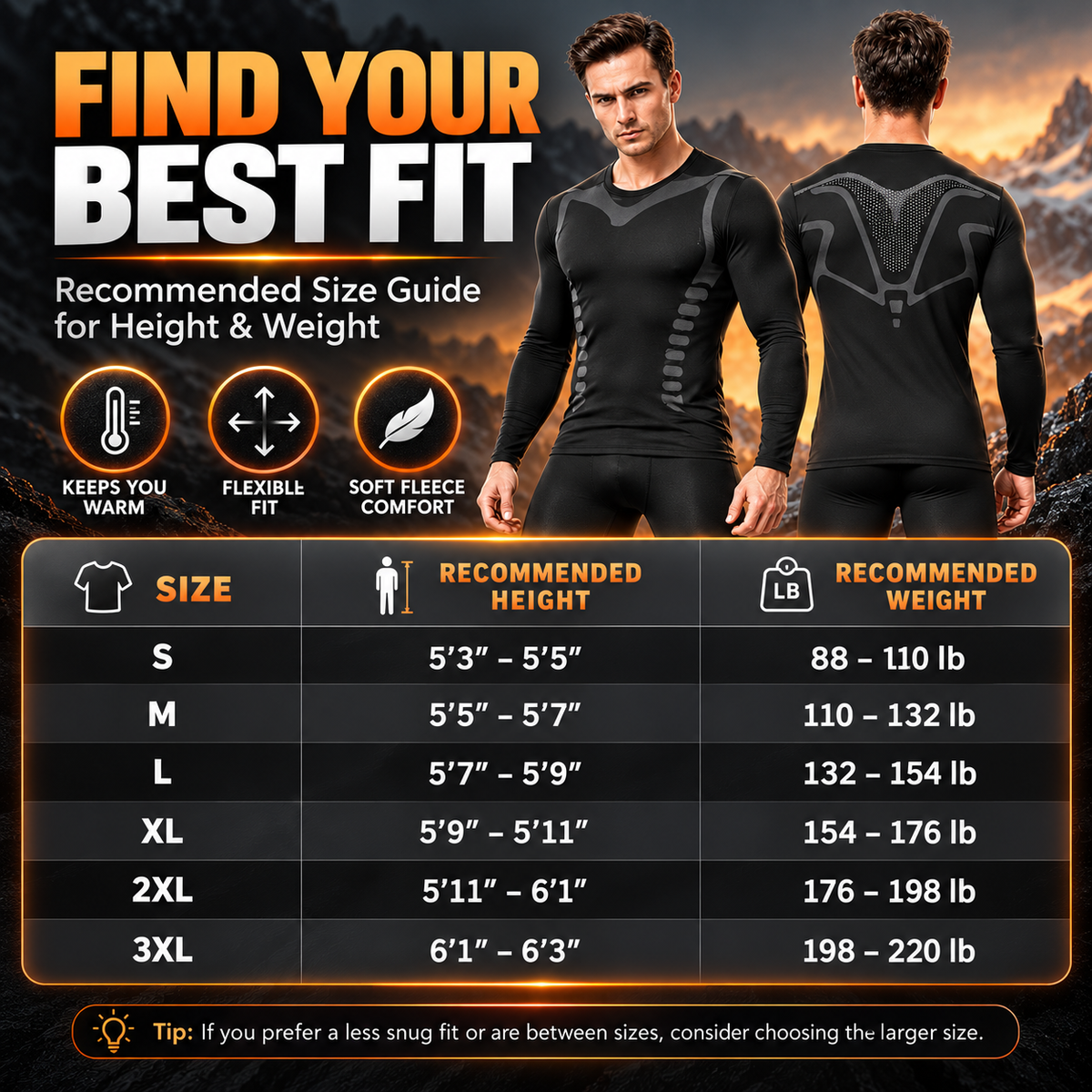 Men's Fleece-Lined Thermal Underwear Set – Warm Stretch Base Layer for Winter & Outdoor Activities
