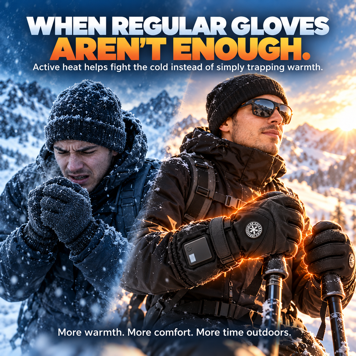 🔥 可充电加热手套 – 3档加热、触屏与防水冬季手套