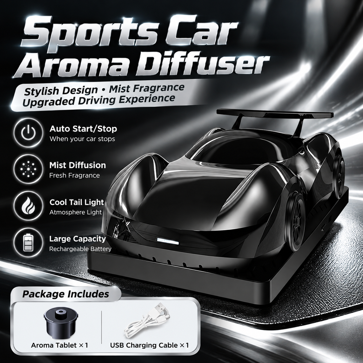 🏎️ Race-Car Aroma Diffuser with Dual Exhaust Mist