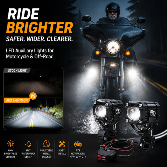 🎉  Sale — Over 40,000 Sold! 🏍️ Universal Motorcycle LED Spotlights – Dual Beam & All-Weather Waterproof 💡