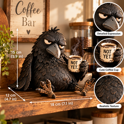🐦‍⬛☕️暴躁咖啡渡鸦摆件——“还没到时候”趣味晨间装饰✨