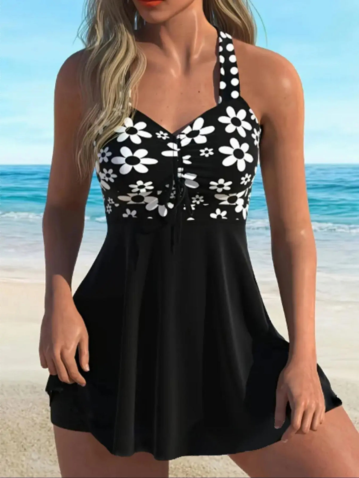 🔥Limited-Time Offer | Retro Floral V-Neck Swimdress with Tummy Control Shorts – Boho Tankini Set