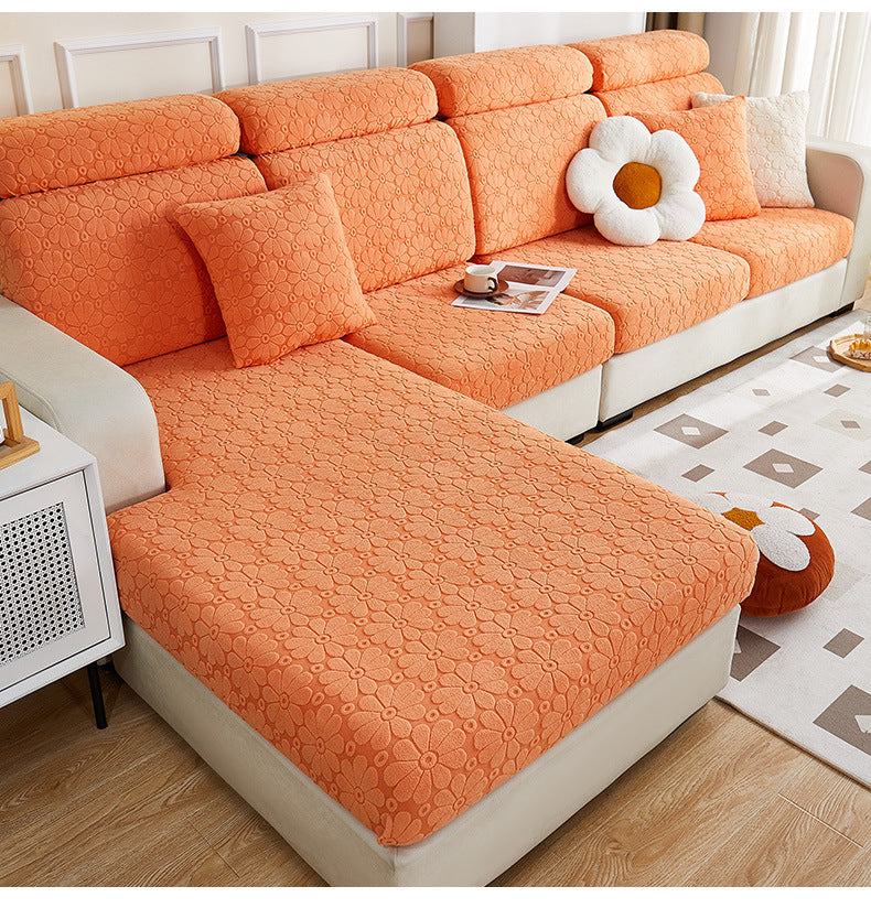 Luxury Floral Stretch Sofa Cover – Soft Jacquard, Full-Fit & Elegant