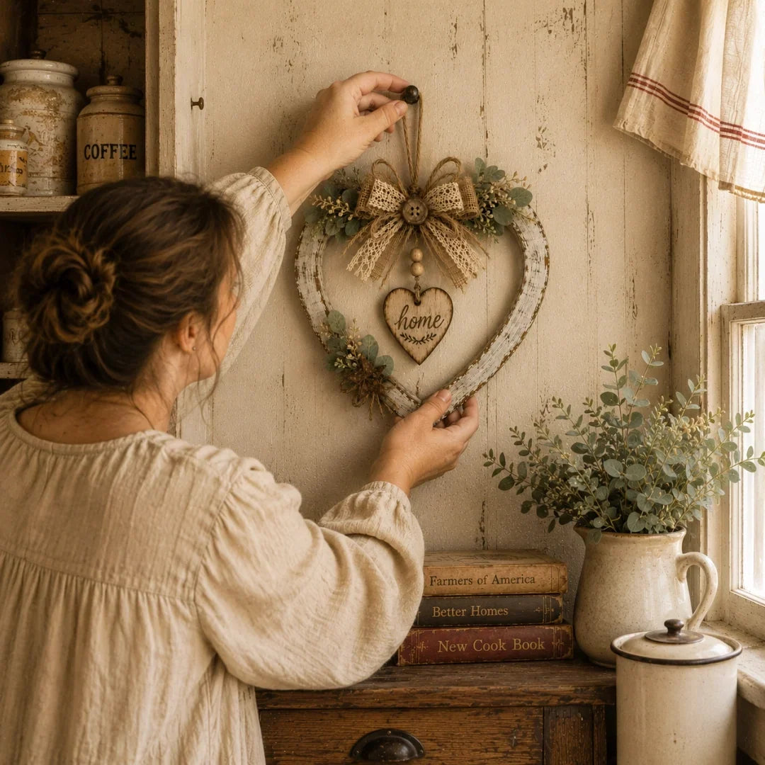 Rustic Farmhouse “Home” Heart Wreath – Ready-to-Hang Country Wall Decor