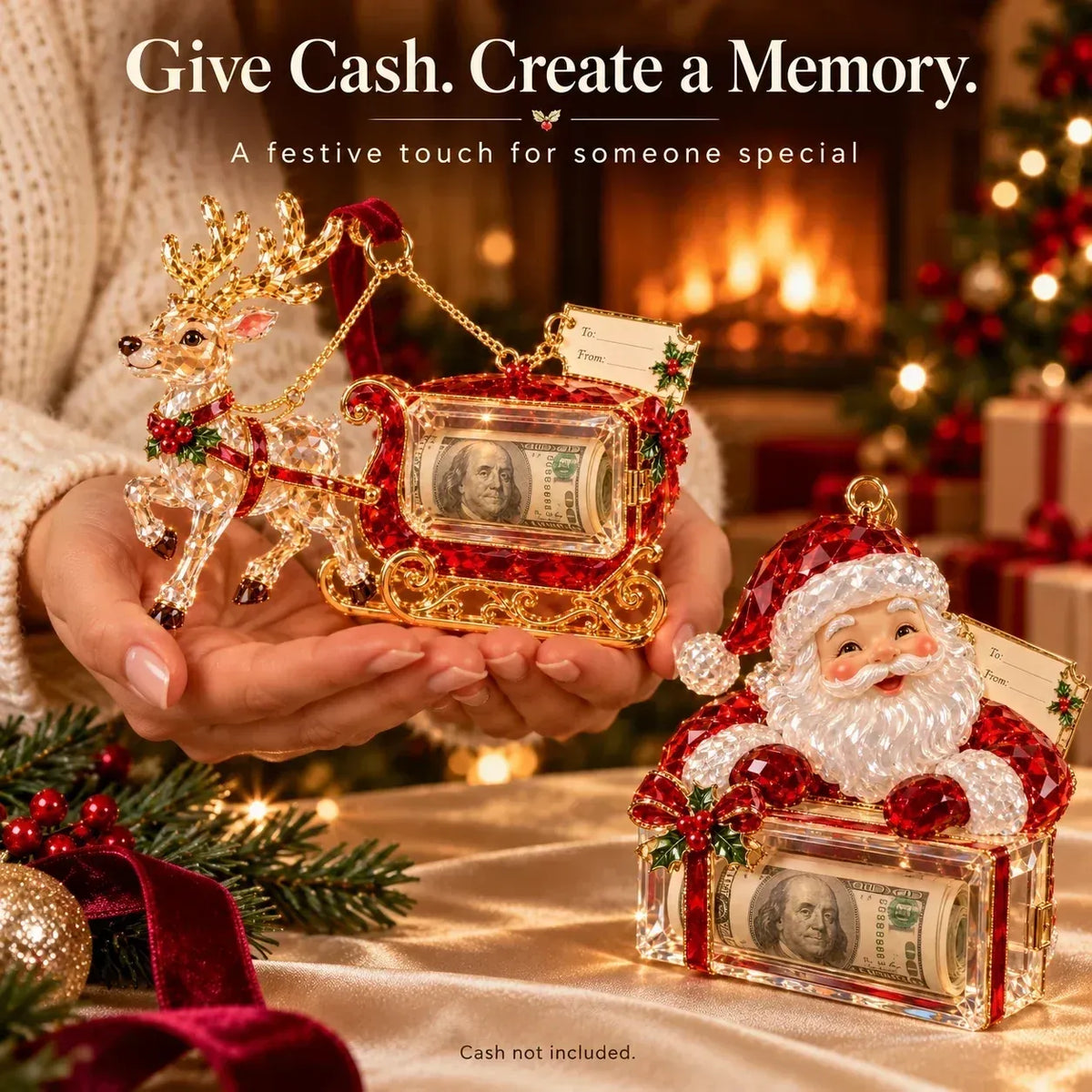 🎄 Christmas Cash Gift Ornament | 20 Crystal-Style Designs with Money Holder & Gift Tag 🎁