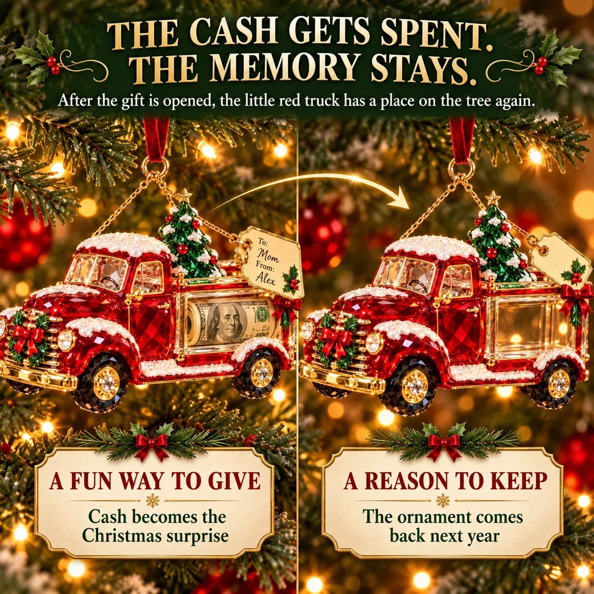 🎄 Christmas Cash Gift Ornament | 20 Crystal-Style Designs with Money Holder & Gift Tag 🎁