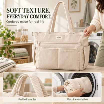 🎒✨Large Corduroy Tote Bag for Women – Multi-Pocket Laptop & Work Bag