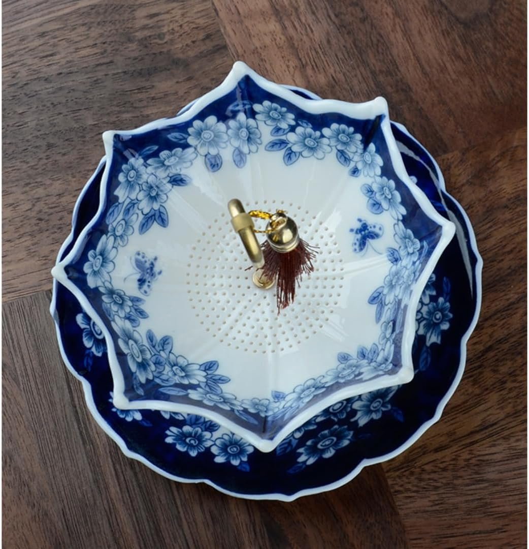 ☂️ 蓝白雨伞造型茶滤 | 陶瓷茶滤套装