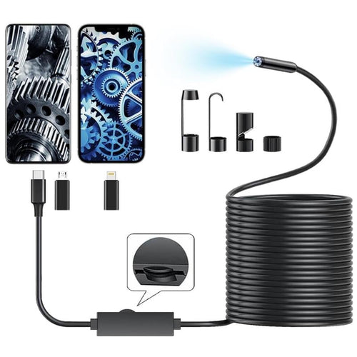 📱 16.4英尺高清内窥镜摄像头 – 适用于iPhone和安卓的柔性检测内窥镜