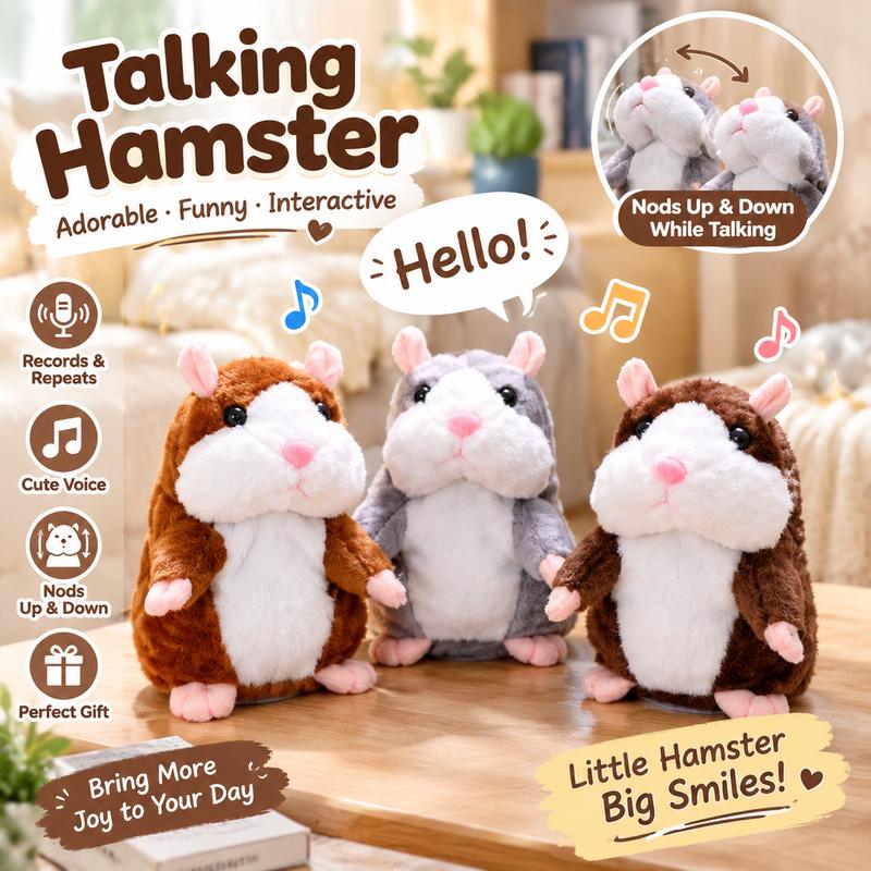 🐹🎁现享50%折扣！会说话的仓鼠毛绒玩具——能模仿你说话，自动摇头互动毛绒玩偶，逗趣益智玩具，适合儿童与派对娱乐