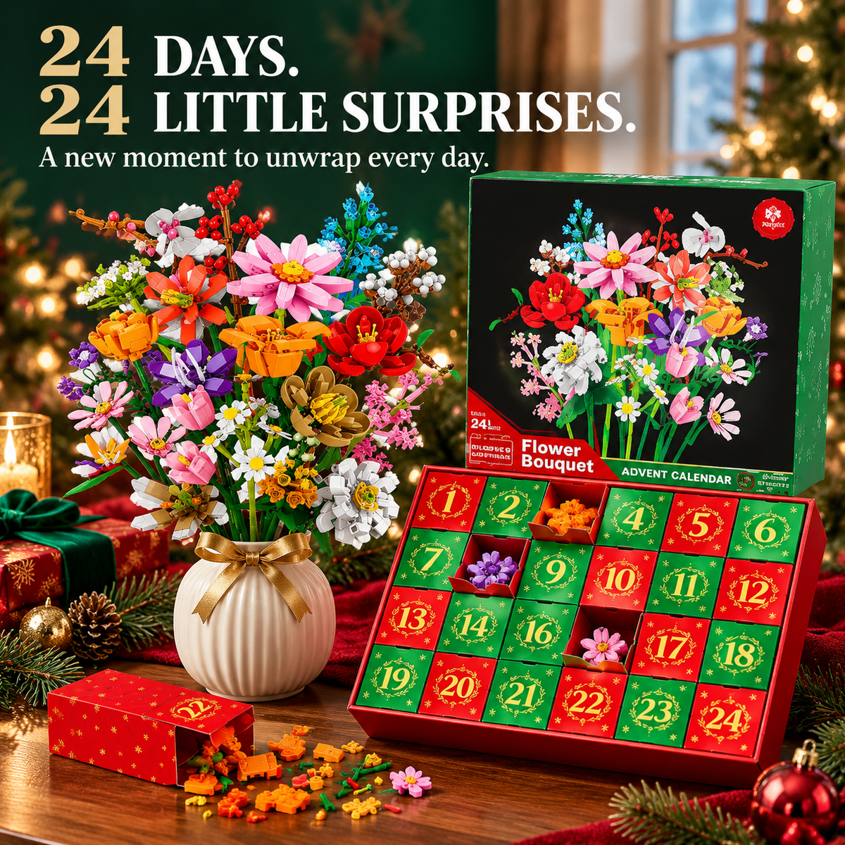 🌸 24-Day Flower Bouquet Advent Calendar – DIY Christmas Countdown Gift 🎄