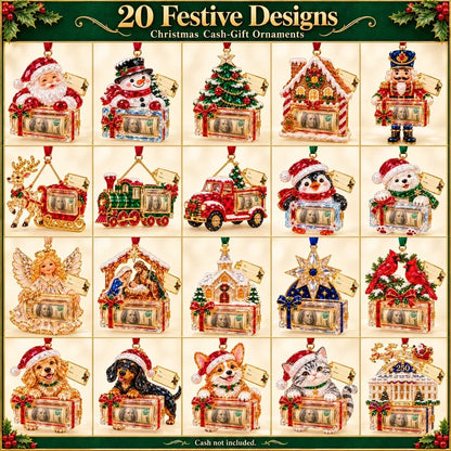 🎄 Christmas Cash Gift Ornament | 20 Crystal-Style Designs with Money Holder & Gift Tag 🎁