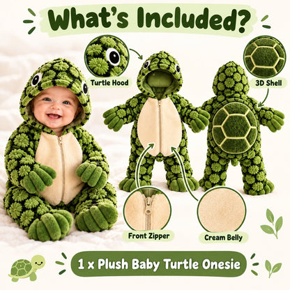 🐢 小海龟毛绒3D背壳婴儿连体衣 – 可爱连帽保暖连体爬服