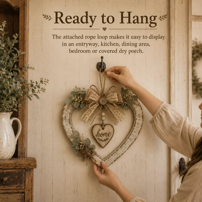 Rustic Farmhouse “Home” Heart Wreath – Ready-to-Hang Country Wall Decor