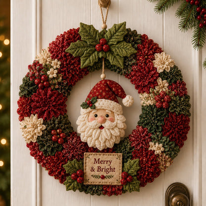 Merry & Bright Santa 3D fabric poke wreath DIY kit for Christmas decor