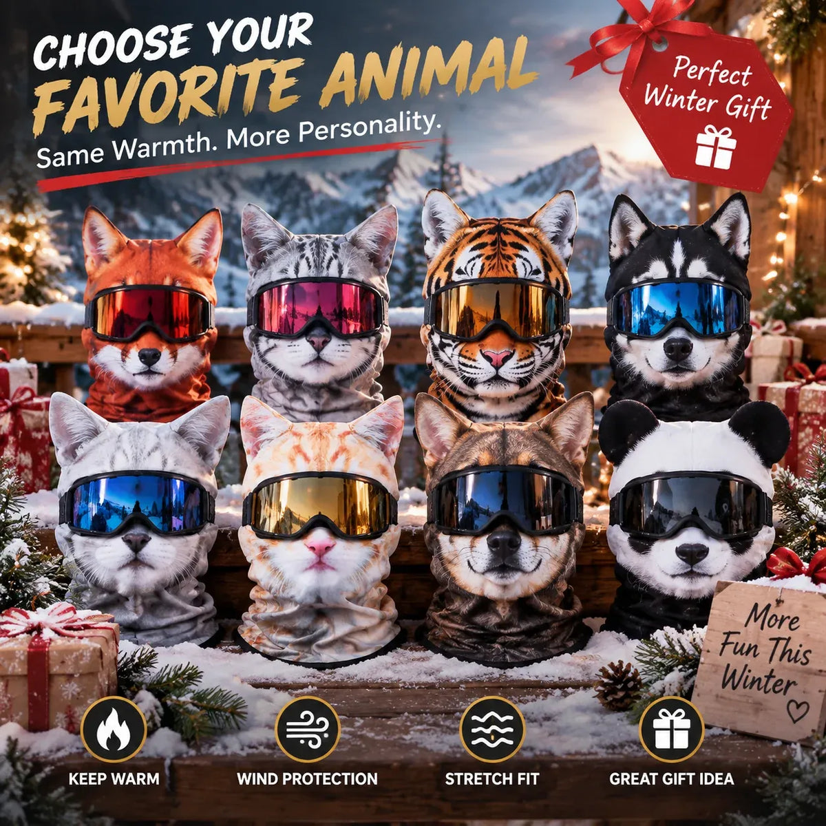 ⏳ 49% OFF – 🦊 搞笑动物脸滑雪面罩 | 每个人都会问起的最搞笑冬季护面面罩