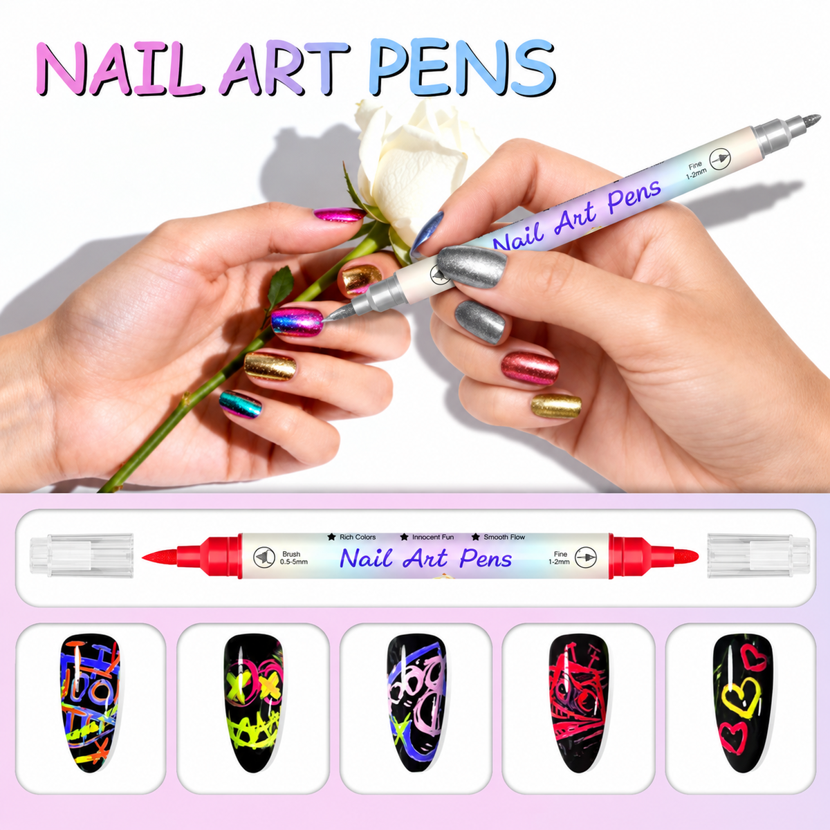 12/24 Colors Nail Art Pens – DIY 3D Markers for Drawing, Dotting & Manicure