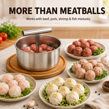 🍲 不锈钢手动肉丸制作器 – 6孔/12孔多份压制模具 ✨