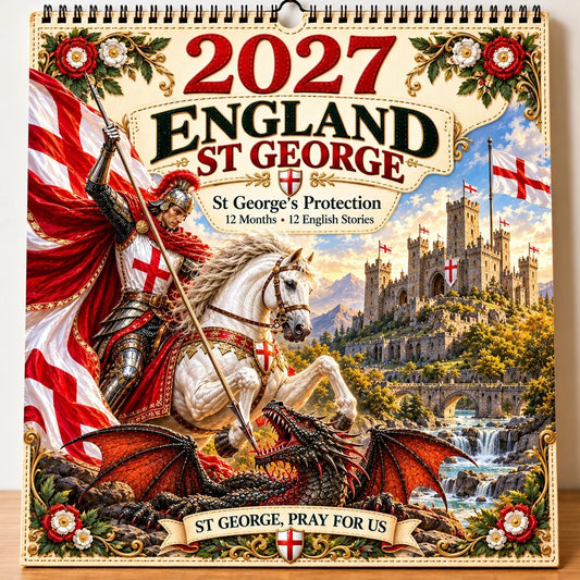🛡️ 2027 St. George Wall Calendar – 12 Illustrated Scenes of Faith, Courage & English Heritage
