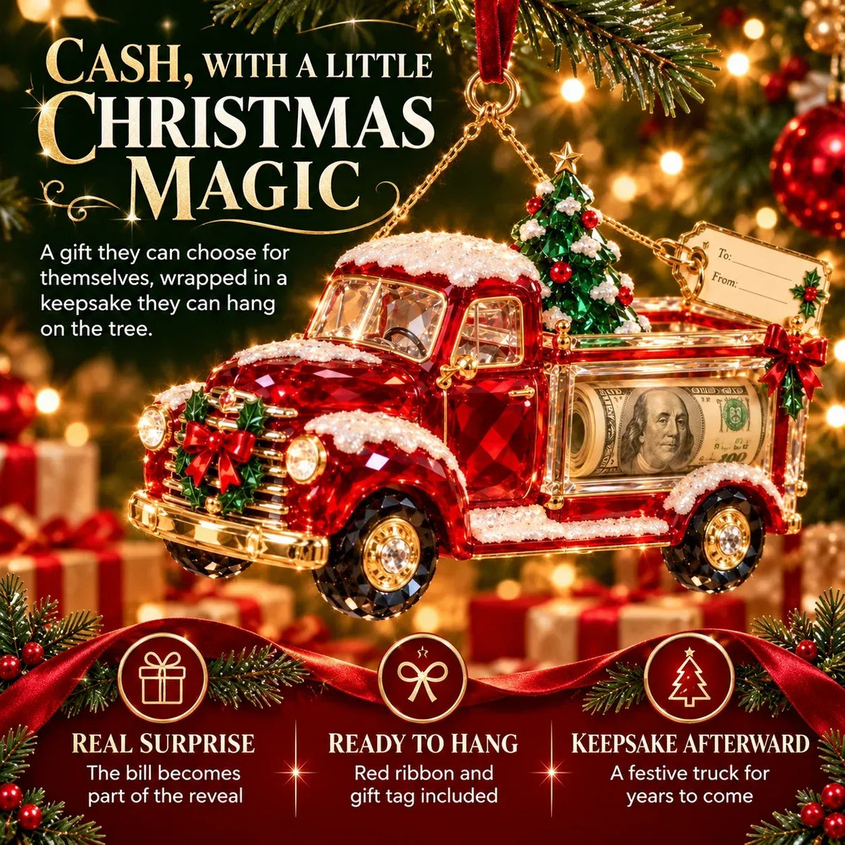 🎄 Christmas Cash Gift Ornament | 20 Crystal-Style Designs with Money Holder & Gift Tag 🎁