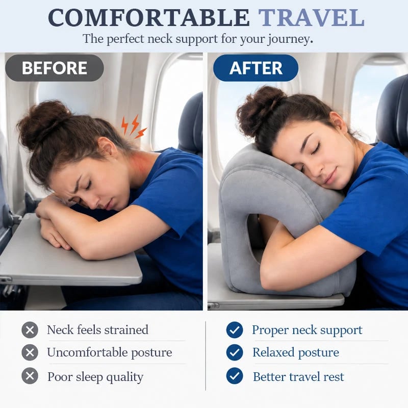 Inflatable Travel Comfort Pillow ✈️ – Lightweight Foldable Neck, Face & Arm Support