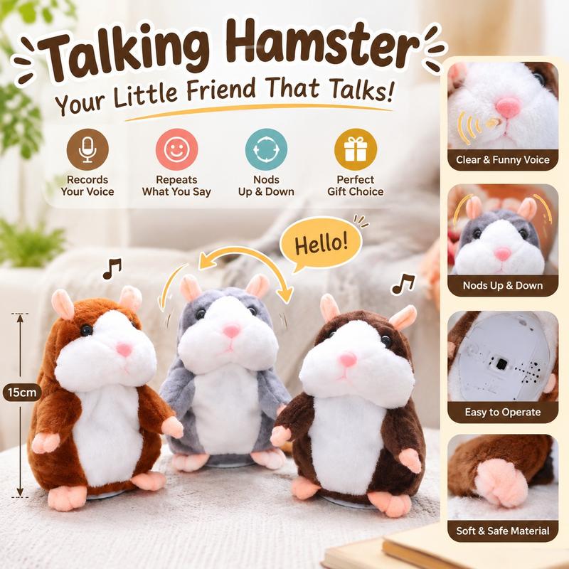 🐹🎁现享50%折扣！会说话的仓鼠毛绒玩具——能模仿你说话，自动摇头互动毛绒玩偶，逗趣益智玩具，适合儿童与派对娱乐
