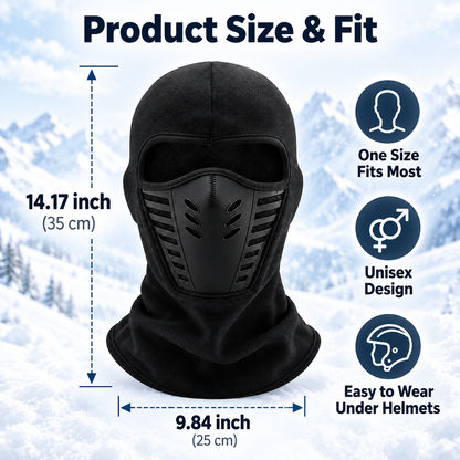 保暖全脸滑雪头套——带3D透气口鼻罩的抓绒冬季护脸面罩，适用于滑雪、骑行及户外运动