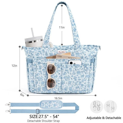 🎒✨Large Corduroy Tote Bag for Women – Multi-Pocket Laptop & Work Bag