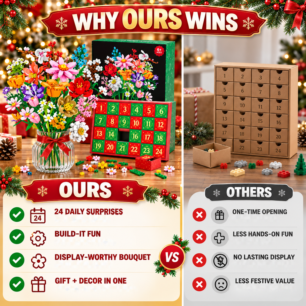🌸 24-Day Flower Bouquet Advent Calendar – DIY Christmas Countdown Gift 🎄