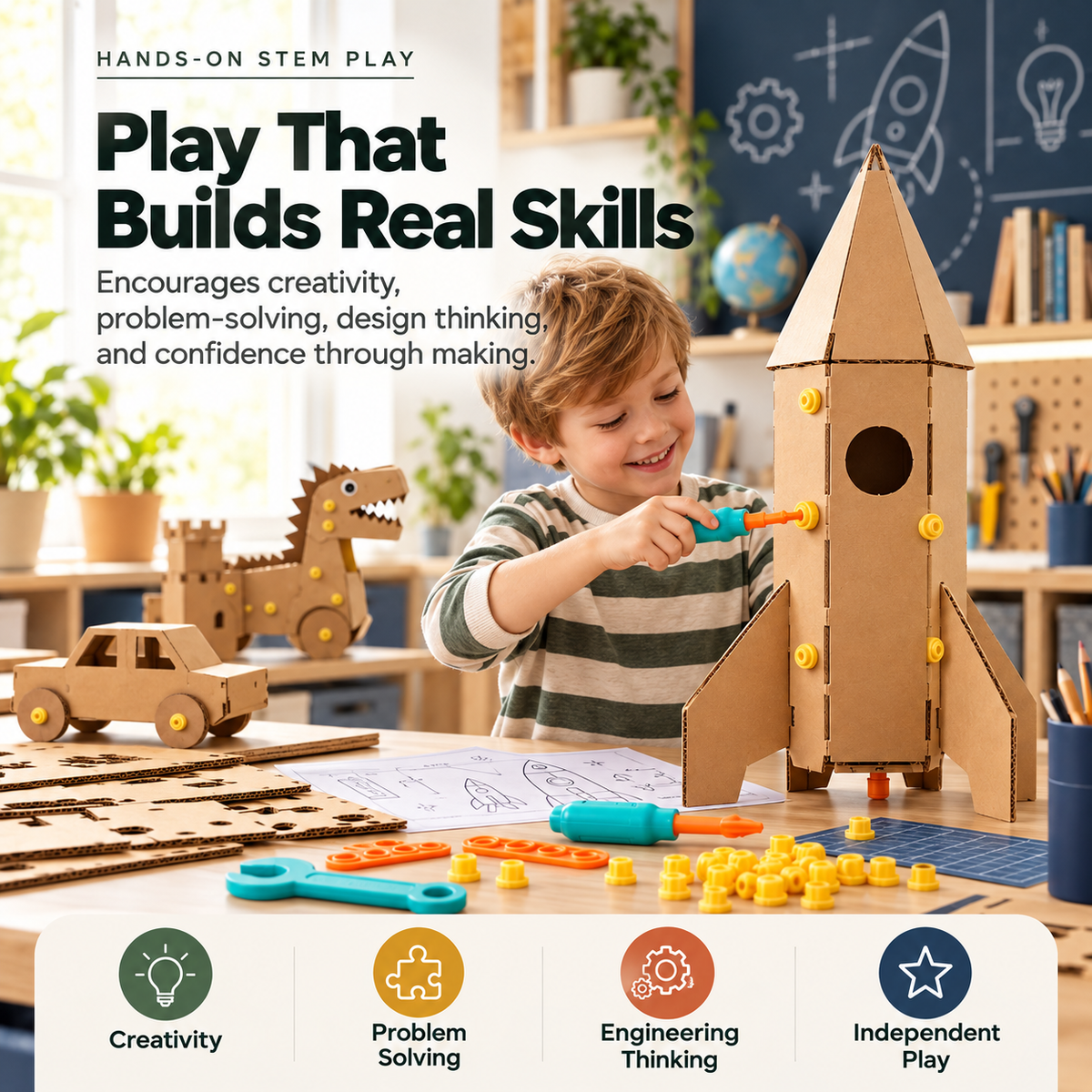 🛠️✨ Kids Cardboard DIY Building Kit 🚀🦖 | Creative STEM Construction Toy 🧠🎨 | Screen-Free Learning & Endless Building Fun 🎁🌟 Ages 3+