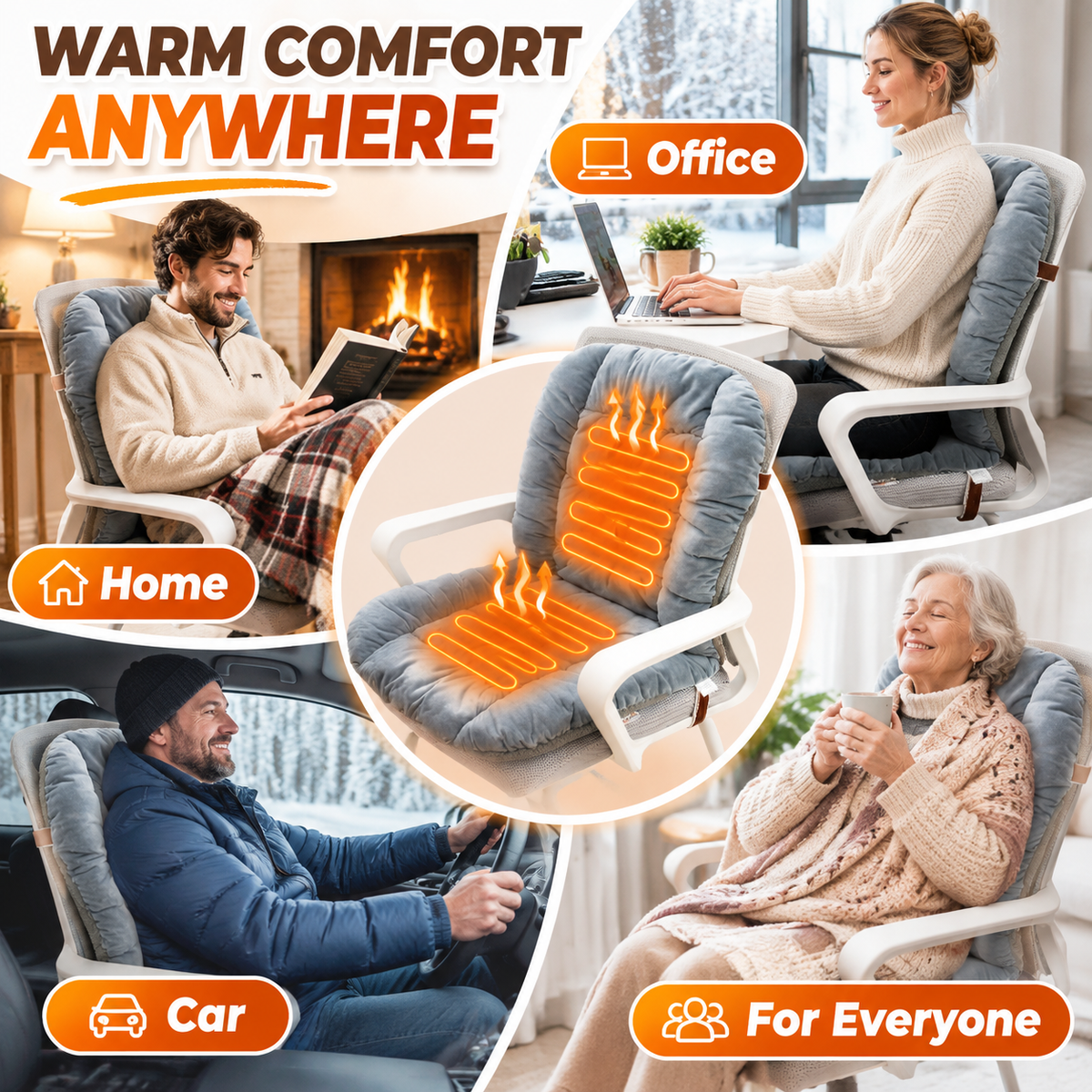 🔥 Plush Heated Chair Cushion – Cozy Seat & Back Warmer