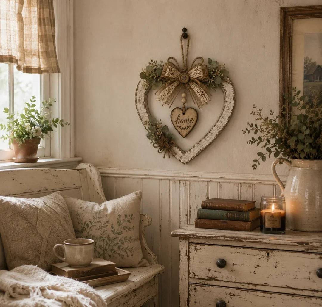 Rustic Farmhouse “Home” Heart Wreath – Ready-to-Hang Country Wall Decor