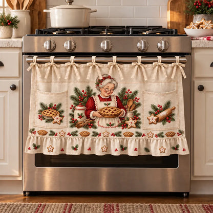 🎄 Christmas Kitchen Tie-On Skirt | Festive Holiday Designs with Pockets & Ruffled Trim ✨