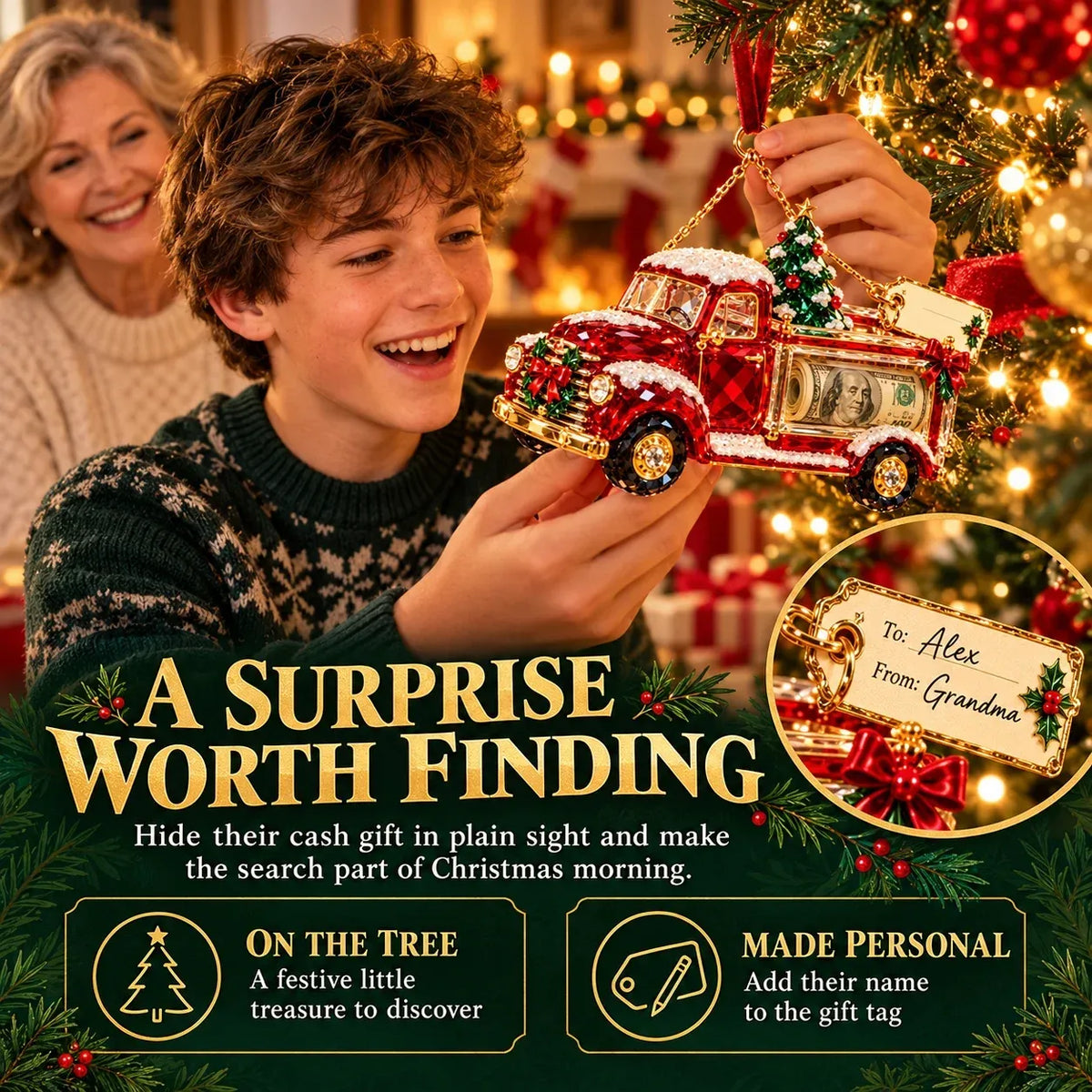🎄 Christmas Cash Gift Ornament | 20 Crystal-Style Designs with Money Holder & Gift Tag 🎁